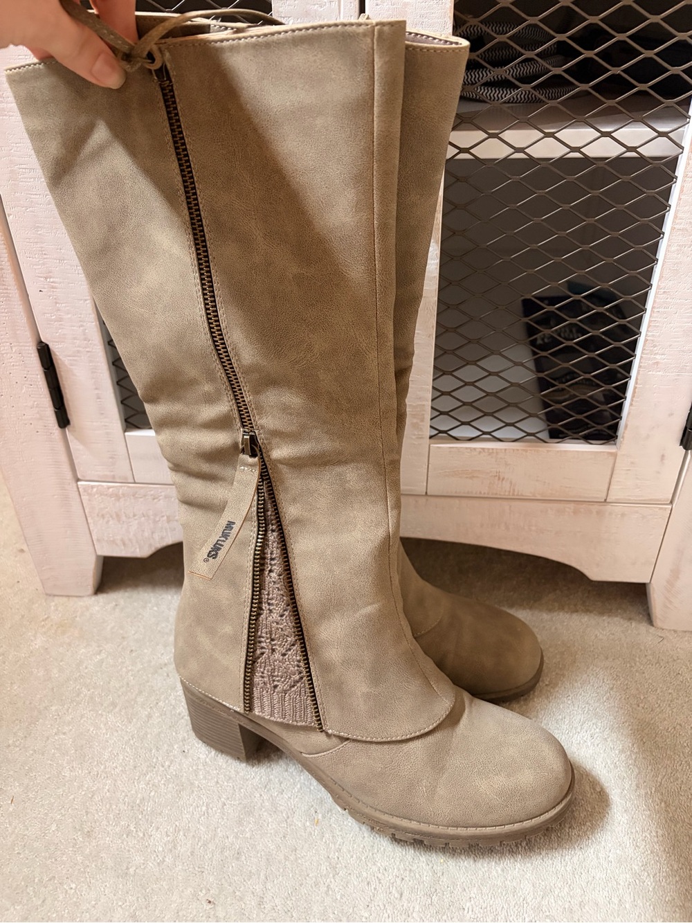 Muk Luks Over-the-Knee Taupe Boots with Side Zip